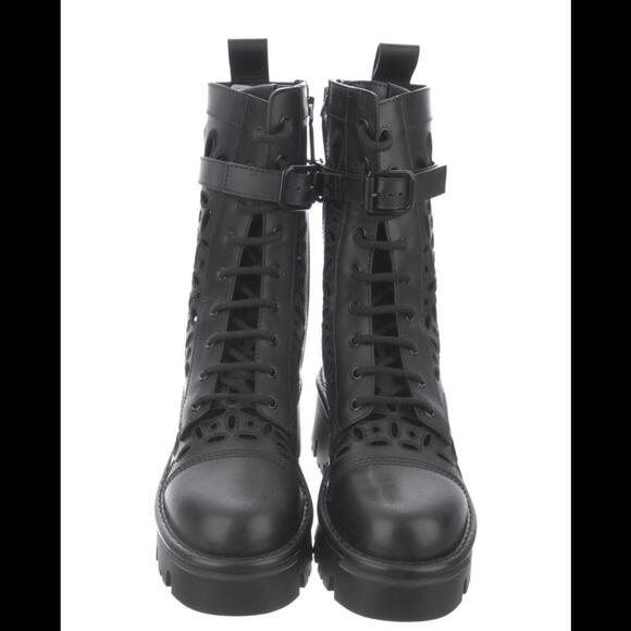 Valentino atelier cutout  Leather Mid-Calf Combat Boots - Picture 3 of 5